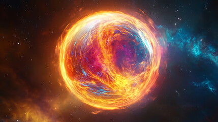 Aufkleber - Exploring the vibrant cosmic sphere a fiery vision of color and light in the depths of space