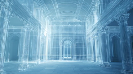 Poster - Exploring intricate wireframe architectural interiors a deep dive into detailed column structures and spatial design principles
