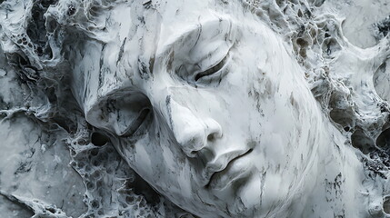 Poster - Captivating marble sculpture of a serene face a study in tranquility and artistic mastery in stone carving