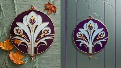 Wall Mural - Art Deco Floral Design with Purple and Gold