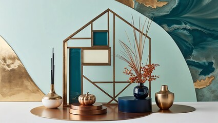 Sticker - Modern Home Decor with Gold and Teal Accents