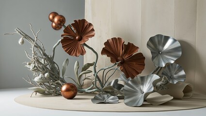 Wall Mural - Sculptural Floral Metal Art