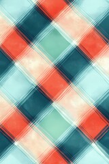 Poster - Vibrant tartan plaid pattern in red, green, and turquoise brush strokes with a watercolor effect