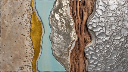 Wall Mural - Textured Abstract with  Gold, Silver and Wood