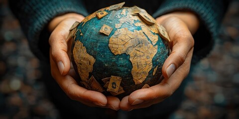 Aufkleber - Hands Holding a Vintage Globe Covered in Money