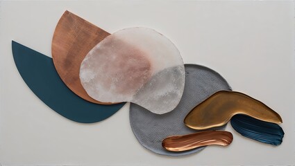 Wall Mural - Abstract Shapes in Copper, Blue, Grey & White