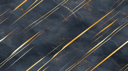 Poster - An elegant combination of dark blue and gold lines creates a striking abstract pattern over a textured dark gray stone backdrop SEAMLESS PATTERN