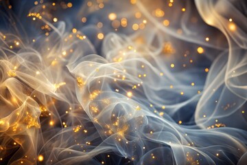 Wall Mural - swirling smoke and gold sparkles on blurred background with smoke texture