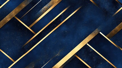 Poster - An elegant combination of dark blue and gold lines creates a striking abstract pattern over a textured dark gray stone backdrop SEAMLESS PATTERN