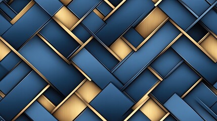 Poster - An elegant combination of dark blue and gold lines creates a striking abstract pattern over a textured dark gray stone backdrop SEAMLESS PATTERN