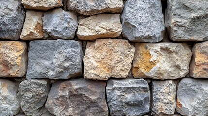 Poster - Classic British stone wall texture featuring uneven rough stones in varied shades of gray and brown arranged in a repeating pattern perfect for historical or rustic interior designs