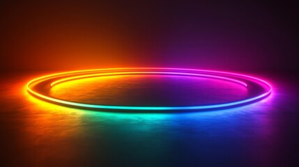 Leinwandbilder - A vibrant neon light ring illuminates the dark setting, casting colorful reflections on the surface. The atmosphere feels artistic and lively, enhancing the ambiance.