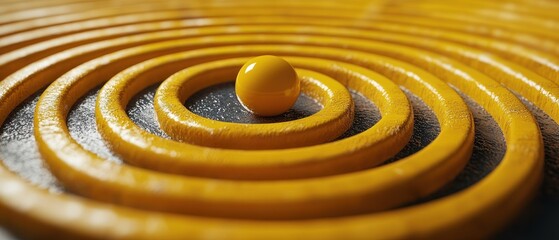 Poster - Yellow Sphere Resting in Center of Concentric Circles