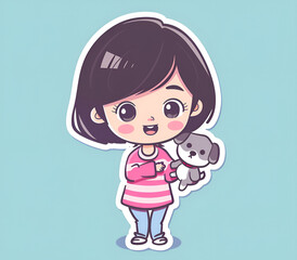 Wall Mural - a little girl with a dog illustration, generative ai