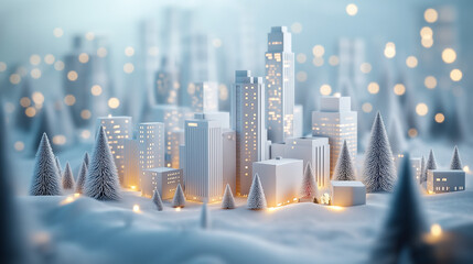 Wall Mural - christmas tree in the city, winter city landscape, christmas decoration in the snow