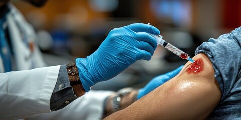 Poster - A Close-up of a Person Receiving a Blood Draw in a Medical Setting