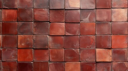 The image showcases red square tiles with a rustic, textured finish, capturing a rich range of earthen tones and subtle patterns for a classic, timeless feel.