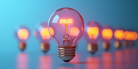 Aufkleber - A Single Lit Lightbulb with Blurry Background of Other Bulbs