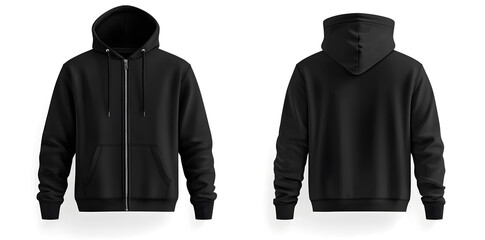 Canvas Print - Black hoodie mock up, front and back view, isolated on white background