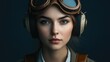 © MetaPixel - Female aviator Headshot of a young woman dressed in a pilot uniform