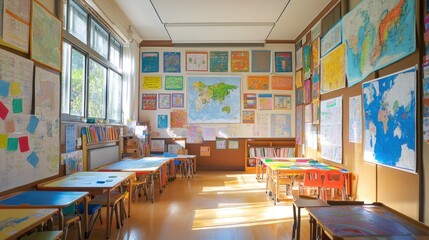 Wall Mural - Classroom Decorated with Maps