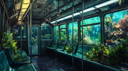 Poster - A surreal subway journey exploring an underwater wonderland within a subway car filled with dreamlike scenery