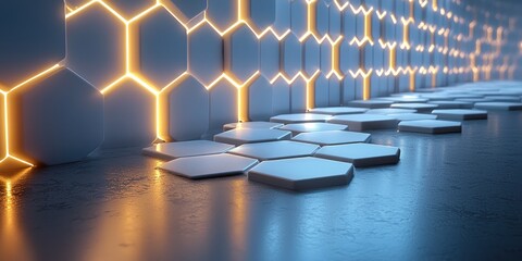 Aufkleber - Glowing Hexagon Wall and Floor Pattern