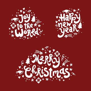 Set of cute Christmas letterings with  decoration, hand written sayings, great for cards, labels, tags, banners, wallpapers - vector design
