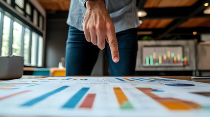 Aufkleber - In-depth business strategy analysis utilizing graphs and tables for optimizing operational results in a modern workspace