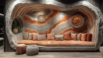 Aufkleber - cozy reading nook designed with a captivating background of a wooden panel complemented by an intric