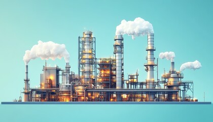 Fototapete - Illustration of a gas plant industrial scene featuring a refinery, designed with two layers of detail to highlight the complexity of operations