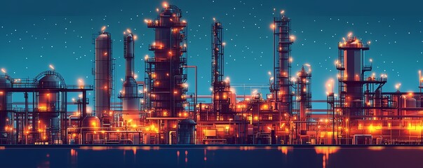 Poster - Comprehensive vector illustration of a gas refinery plant, showcasing an industrial view with two layers of detail for enhanced visual depth