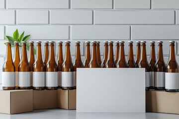 Beer Packaging: White Blank Boxes with Brown Bottles for Alcohol Advertising