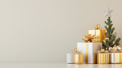 elegant christmas gifts and tree in a minimalist setting