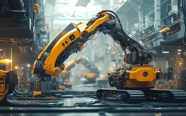 Aufkleber - Creative 3D visualization representing an industrial project, showcasing futuristic machinery and advanced technology in a dynamic construction scene