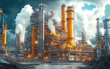 Aufkleber - Creative 3D visualization representing an industrial project, showcasing futuristic machinery and advanced technology in a dynamic construction scene