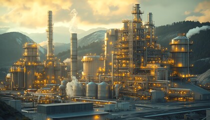 Aufkleber - Realistic 3D rendering of an industrial project, highlighting the interaction between machinery, buildings, and workers in a bustling environment