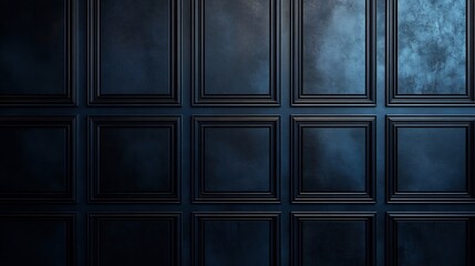 Poster - Dark navy blue panelled wall background with a polished finish creating a sophisticated and bold look perfect for contemporary home offices or stylish media rooms