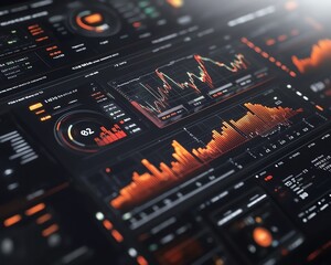 Leinwandbilder - 3D rendering of a digital financial analysis interface featuring dynamic charts and graphs, professional design, modern corporate style, engaging visuals