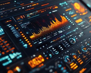 Leinwandbilder - 3D rendering of a digital financial analysis interface featuring dynamic charts and graphs, professional design, modern corporate style, engaging visuals