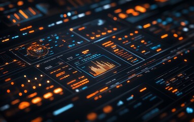 Poster - 3D rendering of a financial analysis interface showcasing analytical charts and graphs, modern design, vibrant visuals, techinspired aesthetics
