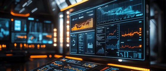 Leinwandbilder - 3D rendering of a financial analysis dashboard with interactive charts and graphs, modern and professional design, hightech aesthetic