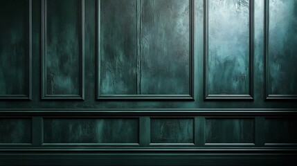 Poster - Dark olivegreen panelled wall background with detailed vertical panels and subtle shadows adding a sophisticated and moody tone to vintage or eclectic home designs