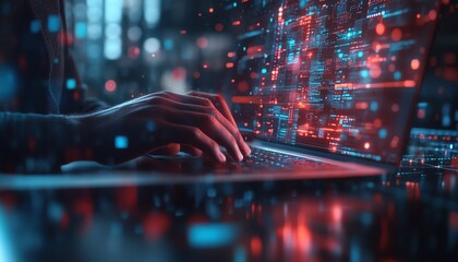 Poster - Businessman managing digital documents with a laptop, surrounded by graphic elements, 3D rendering, modern and professional design, techinspired visuals