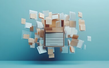 Aufkleber - Concept of digital document management system with virtual files, 3D rendering, contemporary design, organized and efficient layout, hightech interface