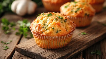 Poster - Vegetable muffin placed on a wooden surface