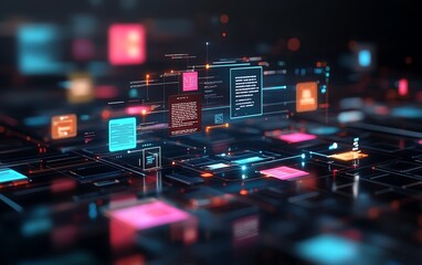 Aufkleber - Concept of digital document management system with virtual files, 3D rendering, contemporary design, organized and efficient layout, hightech interface