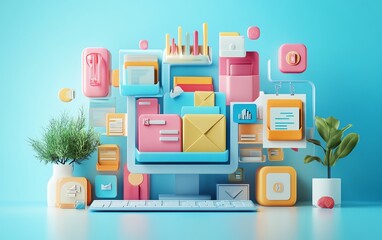 Aufkleber - Concept of digital document management system with virtual files, 3D rendering, contemporary design, organized and efficient layout, hightech interface