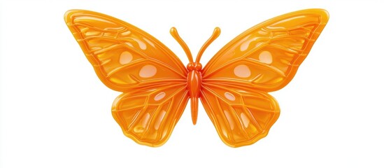 Aufkleber - Orange Flying Butterfly Plastic With Open Wings Top View Isolated On White