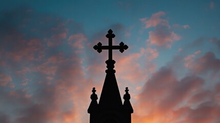 Aufkleber - Dramatic Cross Shaped Shadow Created by a Steeple at Dusk